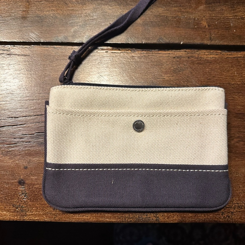 Lands' End Navy and Cream Canvas Wristlet